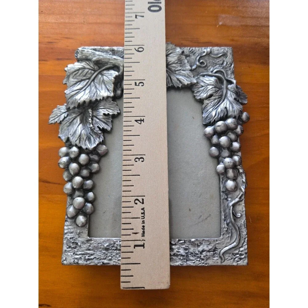 Vintage Pewter Heavy Photo Frame Grape Vine Leaves 5.5